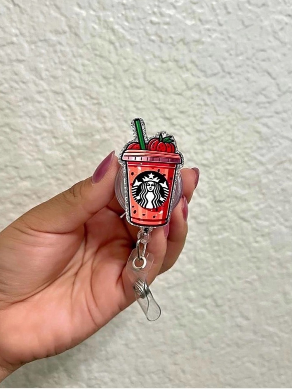 Strawberry Starbucks-Inspired Badge Reel